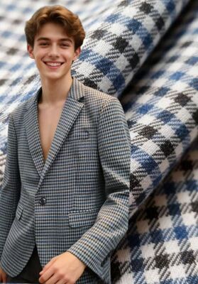 27% Rayon 70% Polyester 3% Elasthan 260 g/m² kariertes, knitterarmes und strapazierfähiges Gewebe mit glatter Textur