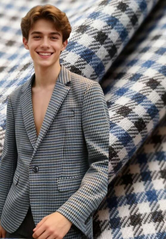 27% Rayon 70% Polyester 3% Elasthan 260 g/m² kariertes, knitterarmes und strapazierfähiges Gewebe mit glatter Textur